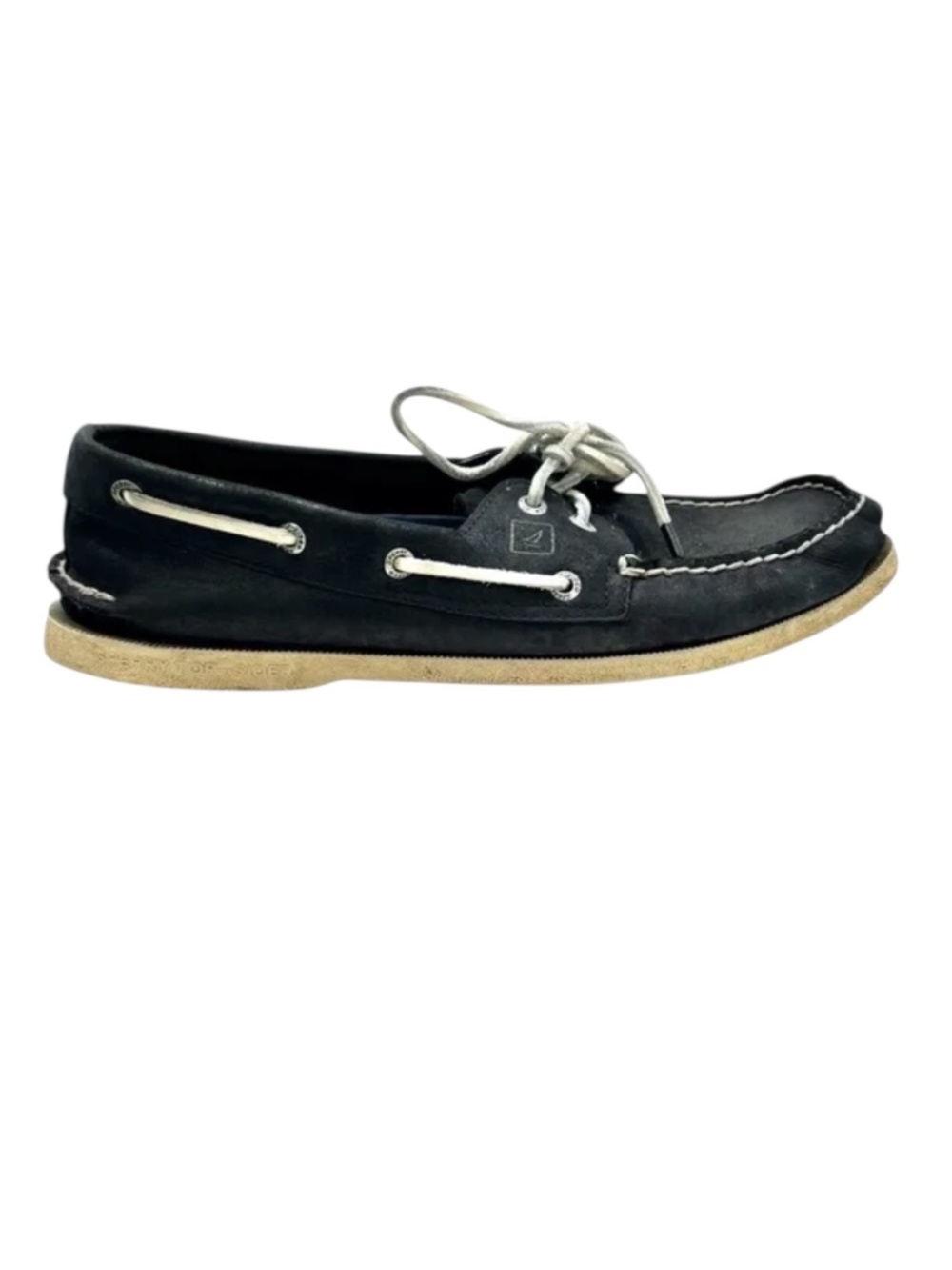 SPERRY TOP-SIDER A/O 2-EYE BLACK LEATHER WITH WHITE LACES AND SOLE BOAT SHOES